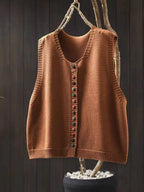 Women's sleeveless knit vest with V-neck and colorful buttons