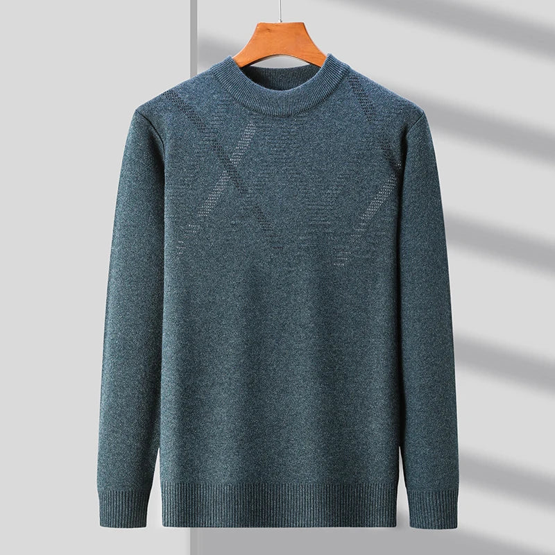 Men's mock neck sweater with long sleeves and ribbed trims