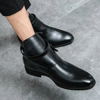 Men's ankle boots with square toe and buckle strap