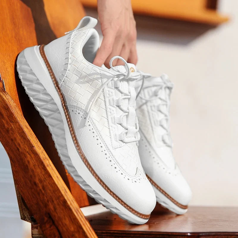Textured lace-up sneakers with rounded toe and contrast sole trim