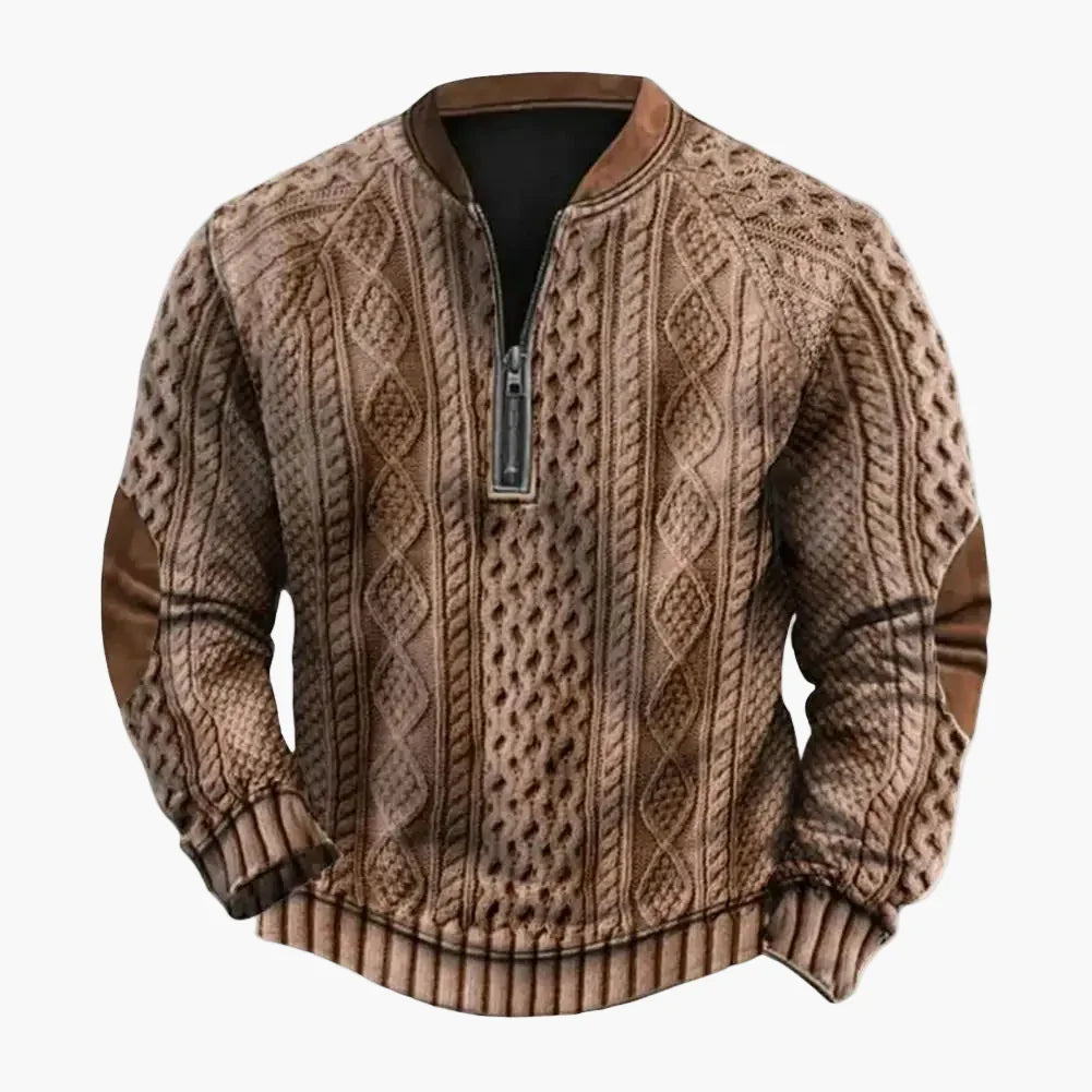 Men's textured quarter-zip sweater with stand collar