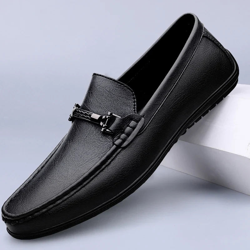 Slip-on loafers with square toes and metal bit detail