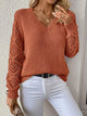 Women's V-neck sweater with open-knit textured sleeves
