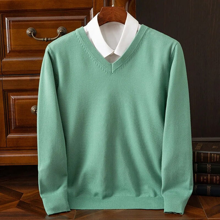 Unisex long-sleeve V-neck jumper with ribbed trims