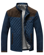 Men's diamond-quilted jacket with stand collar, contrast shoulder panels and pockets