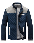 Men's diamond-quilted jacket with stand collar, contrast shoulder panels and pockets