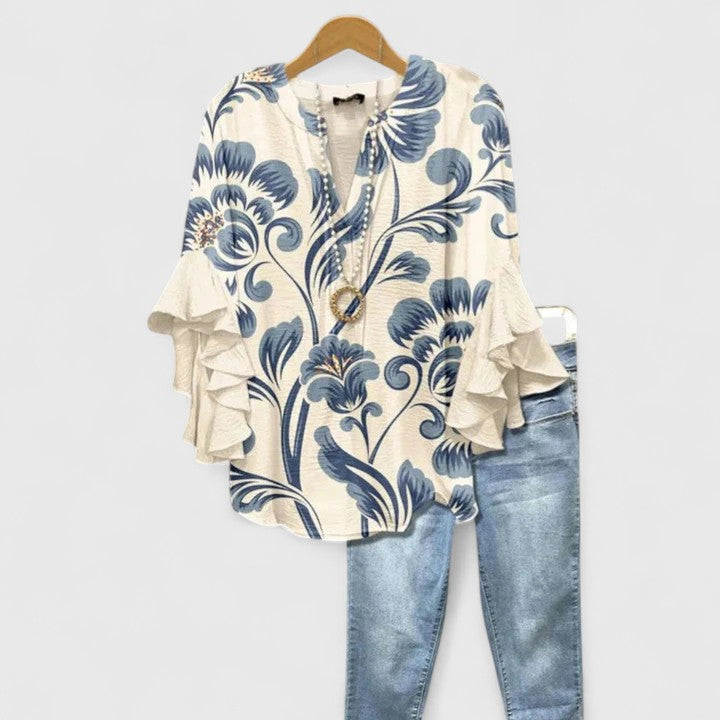 Women's floral print short sleeve blouse