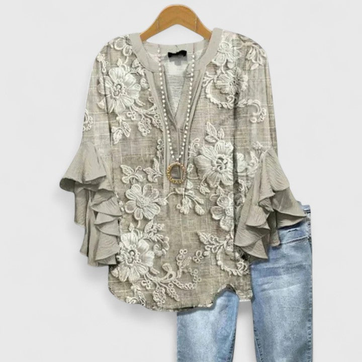 Women's floral print short sleeve blouse