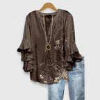 Women's floral print short sleeve blouse