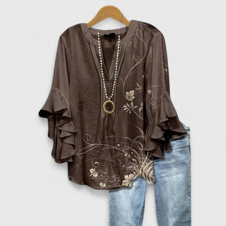 Women's floral print short sleeve blouse