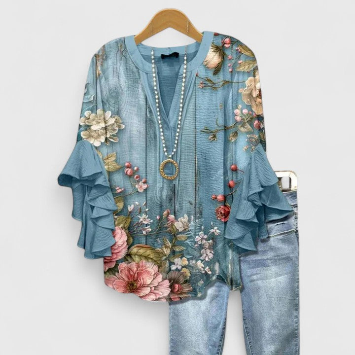 Women's floral print short sleeve blouse