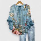 Women's floral print short sleeve blouse
