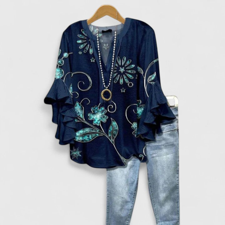 Women's floral print short sleeve blouse