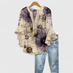 Women's floral print short sleeve blouse