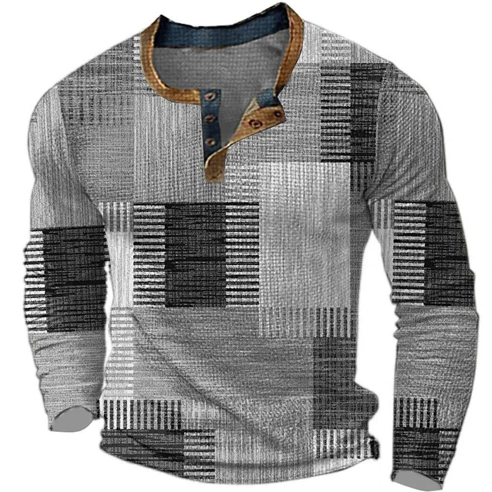 Men's multicolour patchwork shirt with stand collar and long sleeves