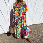 Women's multicolor floral V-neck maxi dress with three-quarter sleeves