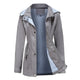 Women's hooded long-sleeved trench coat with zip front and pockets