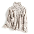 Women's textured cable knit turtleneck sweater with long sleeves