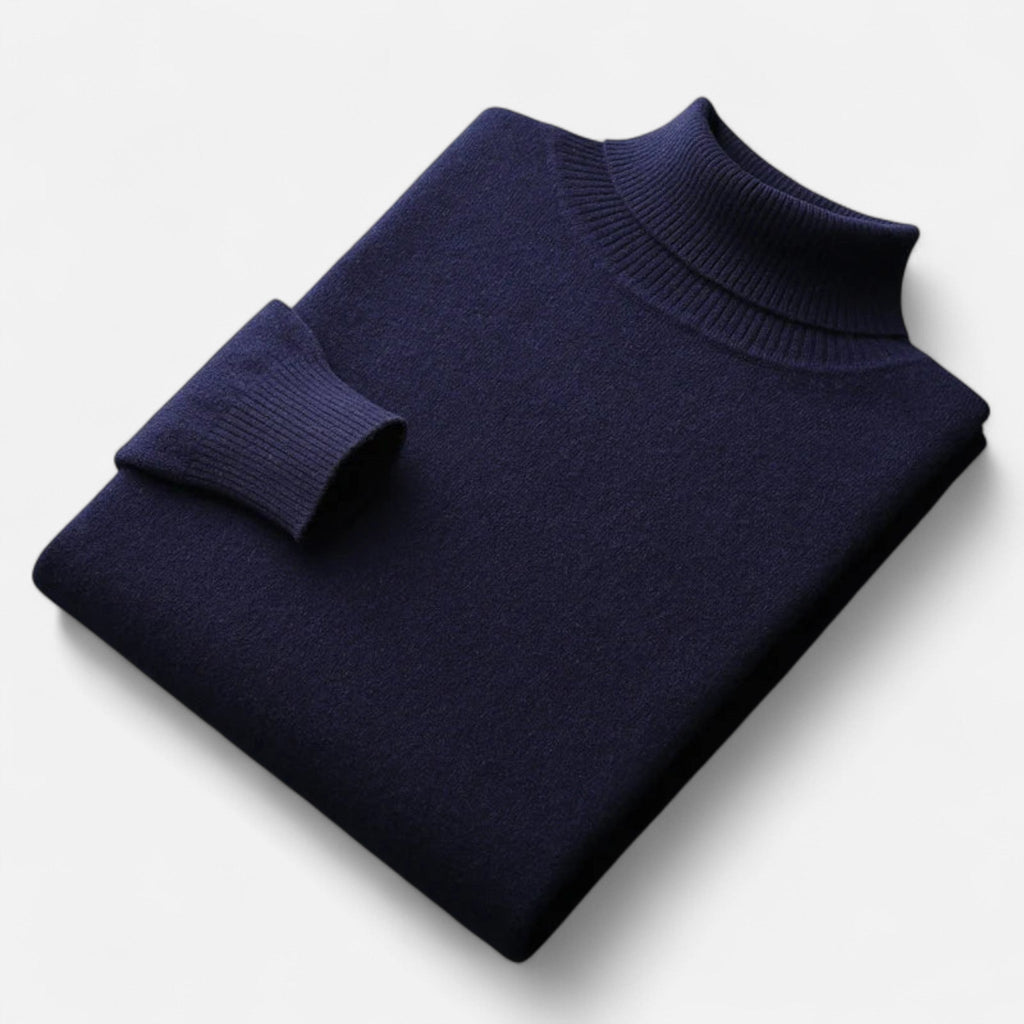 Plain men's roll neck sweater with ribbed trims