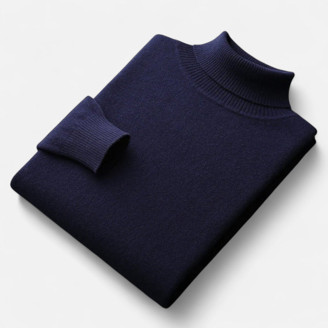 Plain men's roll neck sweater with ribbed trims