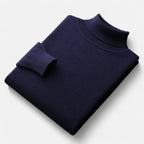 Plain men's roll neck sweater with ribbed trims