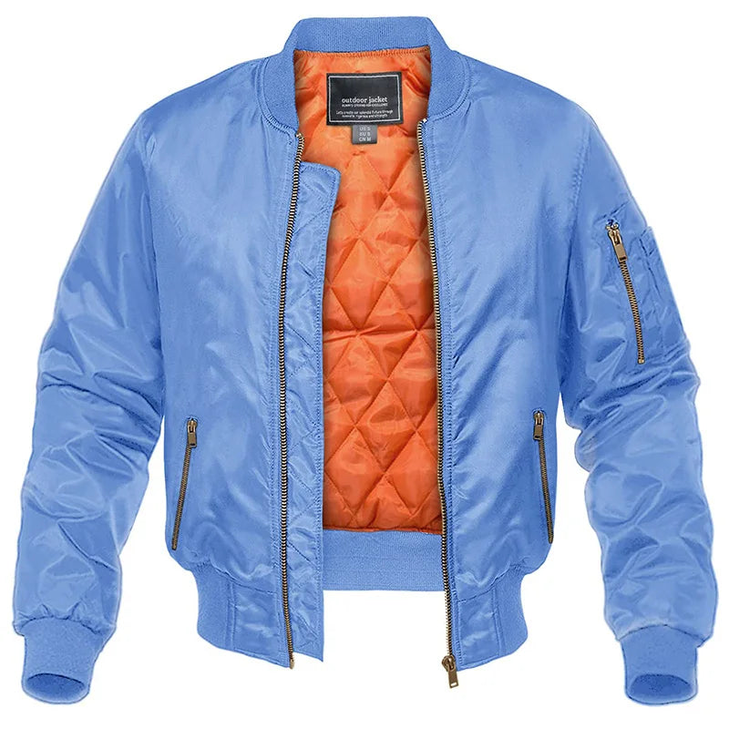 Men's quilted bomber jacket with zip front and side pockets