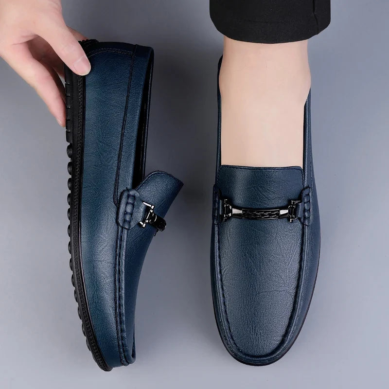 Slip-on loafers with square toes and metal bit detail
