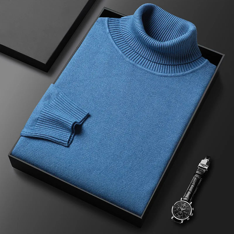 Ribbed turtleneck sweater with long sleeves and cuffed hem