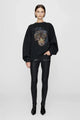 Women's crew-neck sweatshirt with long sleeves and embroidered front design