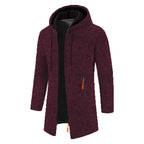 Men's long textured hooded jacket with full zip fastening and zipped pockets
