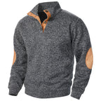 Men's textured mock neck sweater with contrast elbow patches
