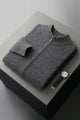 Men's long-sleeve zip-up cardigan with ribbed mock neck and trims