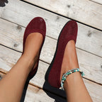 Women's knitted mesh ballet flats with round toes and flat soles