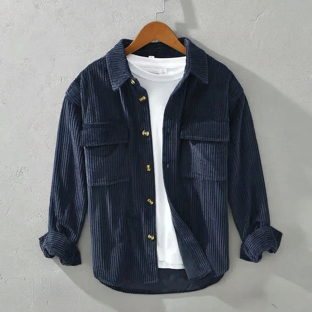 Men's long-sleeved corduroy shirt with button front and two chest pockets