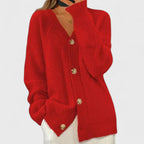 Women's textured knit cardigan with V-neckline, long sleeves and front buttons