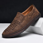 Men's perforated slip-on loafer with round toe and flat textured sole