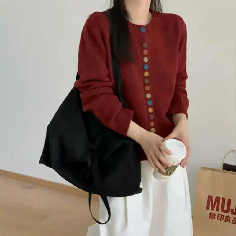 Women's cardigan with long sleeves and multicolor front buttons