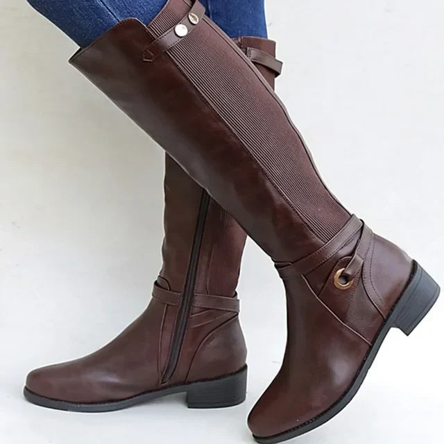 Women's knee-high boots with low block heels and side zips