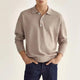 Men's long sleeve knitted polo shirt with collared neckline and button placket