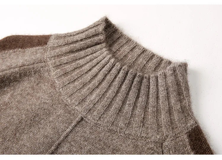 Women's ribbed turtleneck sweater dress with long sleeves and mini length