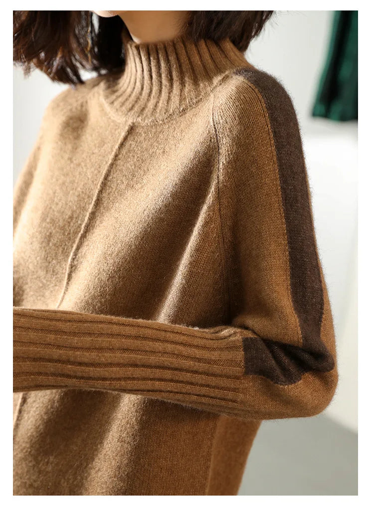Women's ribbed turtleneck sweater dress with long sleeves and mini length