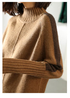 Women's ribbed turtleneck sweater dress with long sleeves and mini length