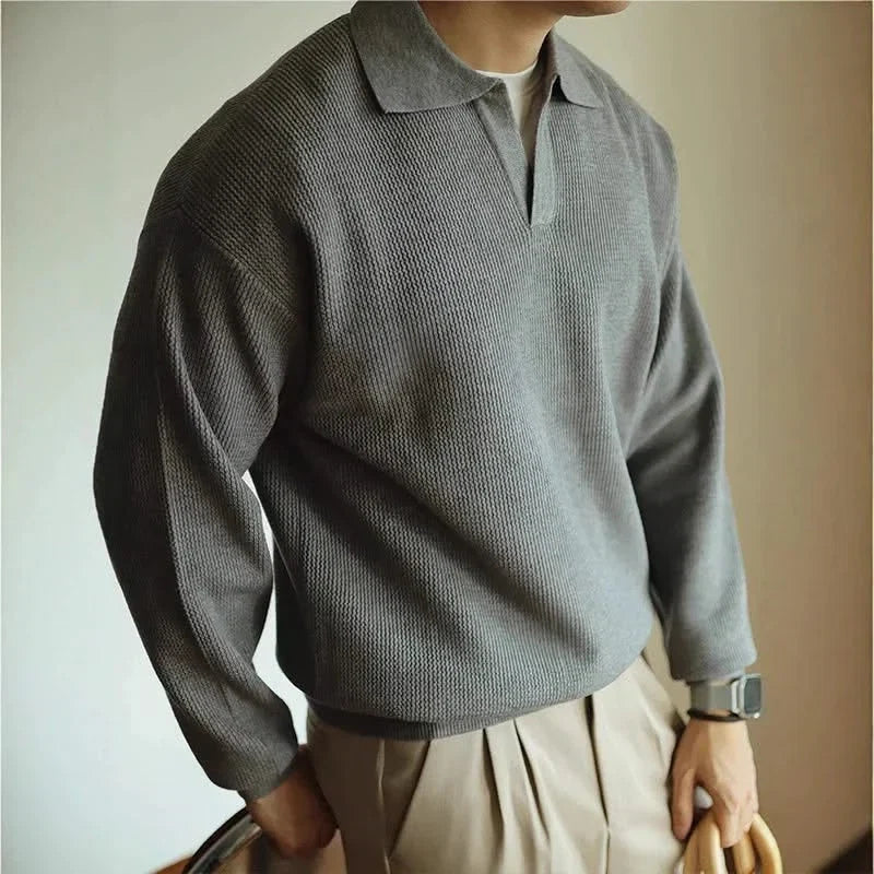 Men's collared long sleeve knit polo shirt