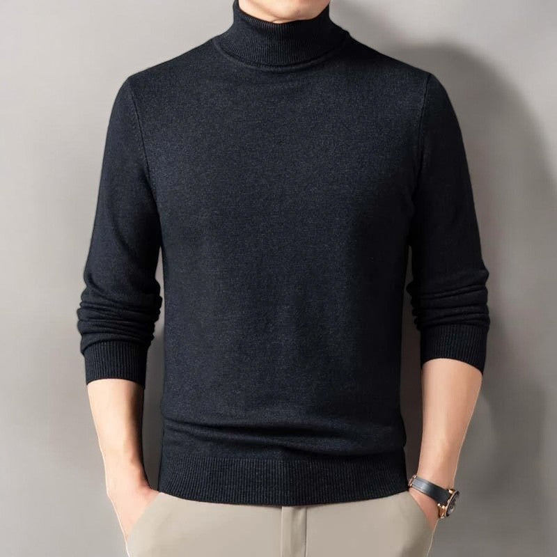 Ribbed turtleneck sweater with long sleeves and cuffed hem