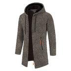 Men's long textured hooded jacket with full zip fastening and zipped pockets