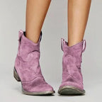 Women's western-style ankle boots with pull tabs and low block heels