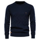 Men's argyle knit crew neck sweater with long sleeves and ribbed trims