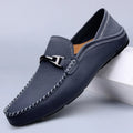 Men's slip-on loafers with moc toe stitching and metal bit detail