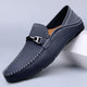 Men's slip-on loafers with moc toe stitching and metal bit detail