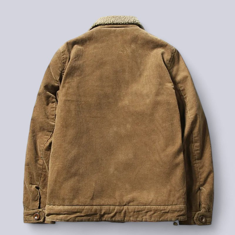 Men's corduroy jacket with shearling-style collar, button front and pockets